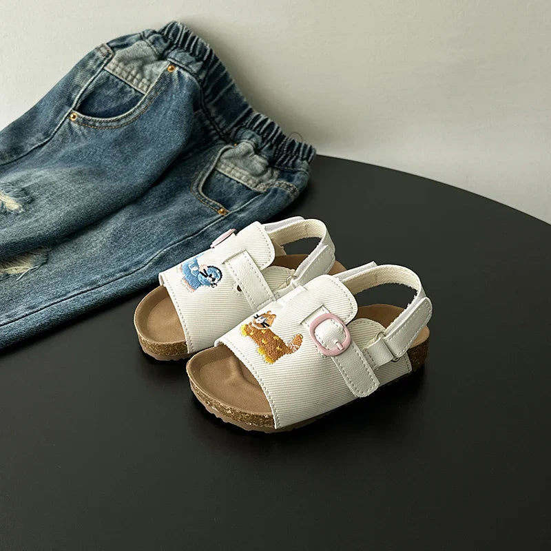 Kids Sandals Girls Beach Shoes Soft Leather Cork Sandals Light Open Toe Outdoor Children's Toddler Sandasl for Baby Shoes Summer
