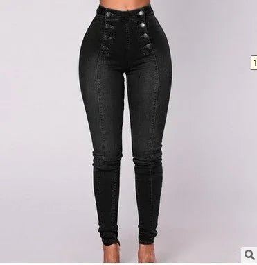 Denim Pencil Pants Women Vintage Jeans High Waist Washed Double Breasted Pockets Basics Ankle Length Trousers 2025 Streetwear