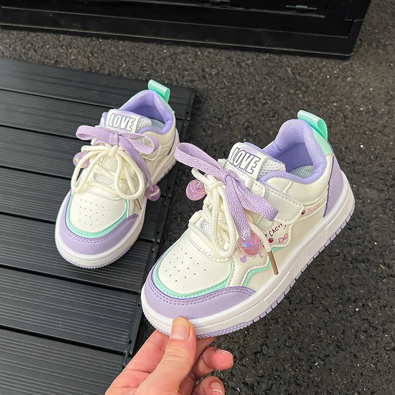 2025 Sweet Girls Skate Shoes Princess Style Kids Casual Shoes Soft Bottom Non-slip Autumn New Children Sports Shoes Comfortable