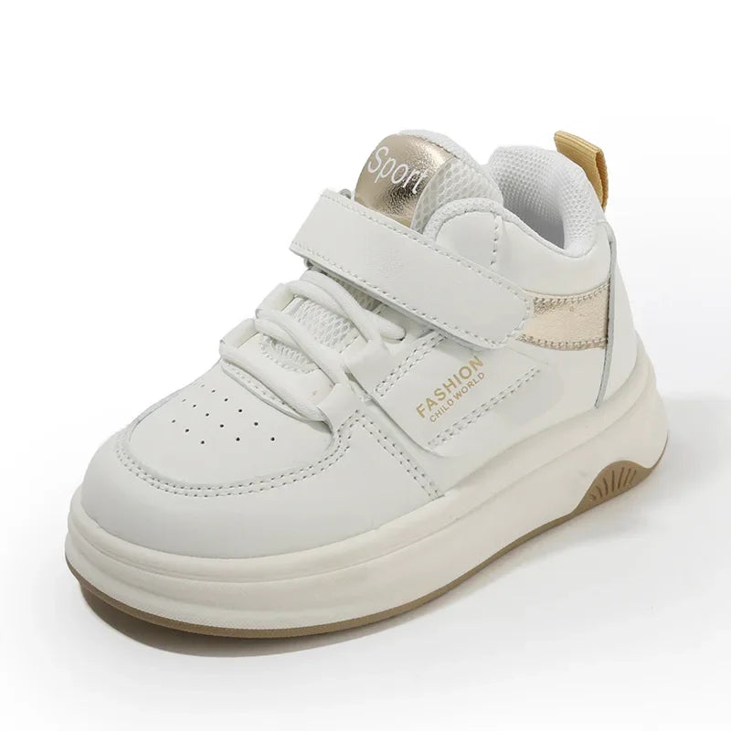 Children Spring Autumn Velcro White Shoes Color Blocking Non Slip High Top Boys New Soft Soled Sneakers Girls Casual Board Shoes