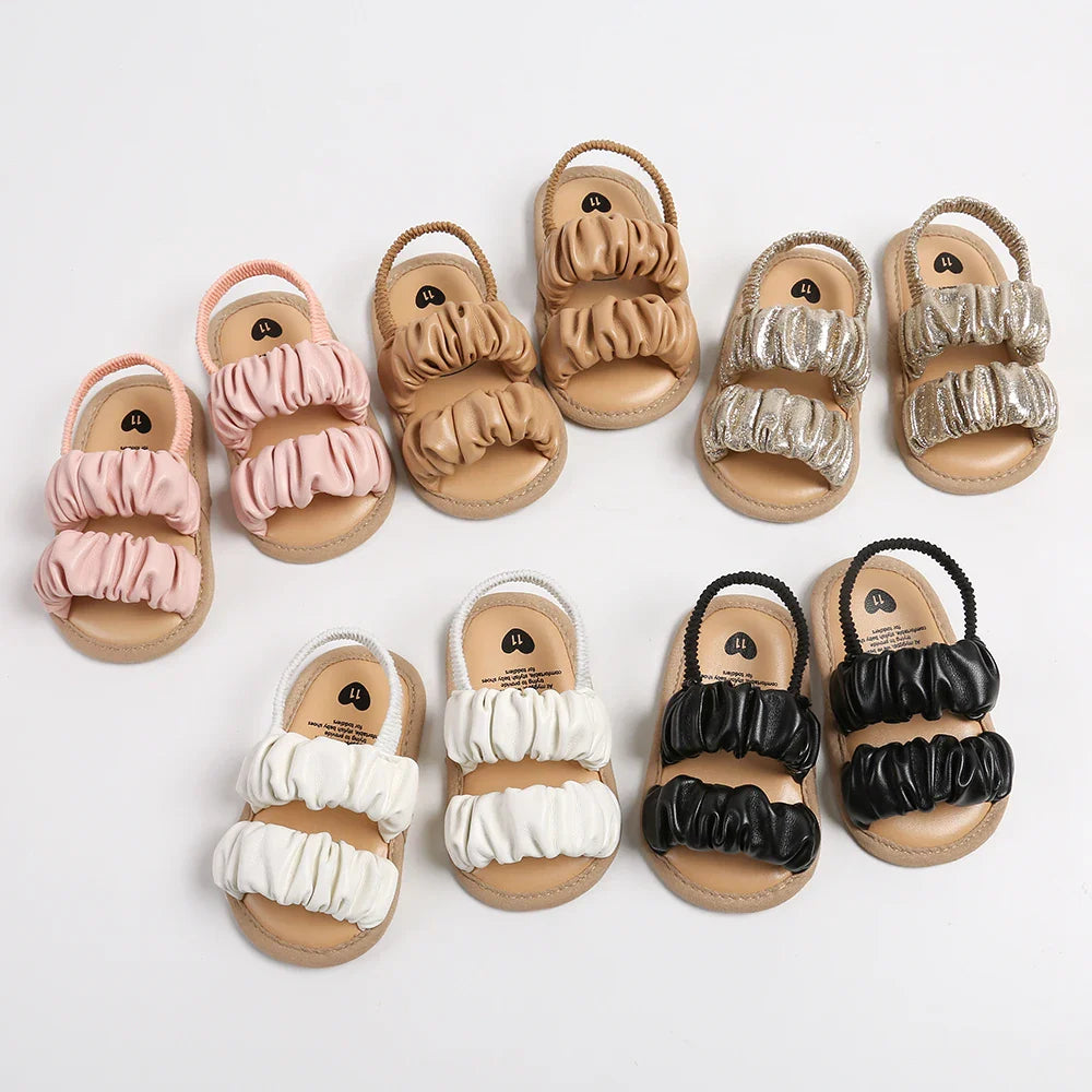 Male infant and female infant pleated sandals with soft soles summer baby wedding dresses, flat shoes beach shoes