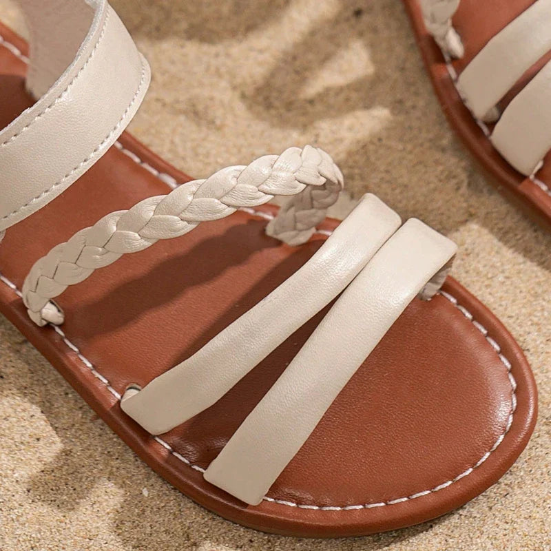 Sandals for Children 2025 Cute Boys Girls Shoes Soft Thick Soles Handwoven Children's Sandals Black Pink Gold White