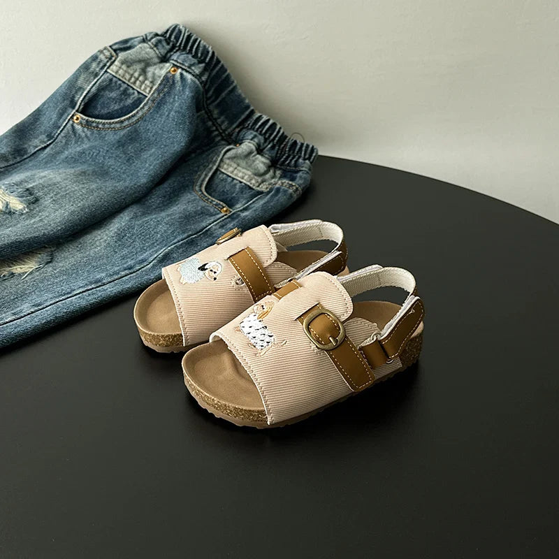 Kids Sandals Girls Beach Shoes Soft Leather Cork Sandals Light Open Toe Outdoor Children's Toddler Sandasl for Baby Shoes Summer