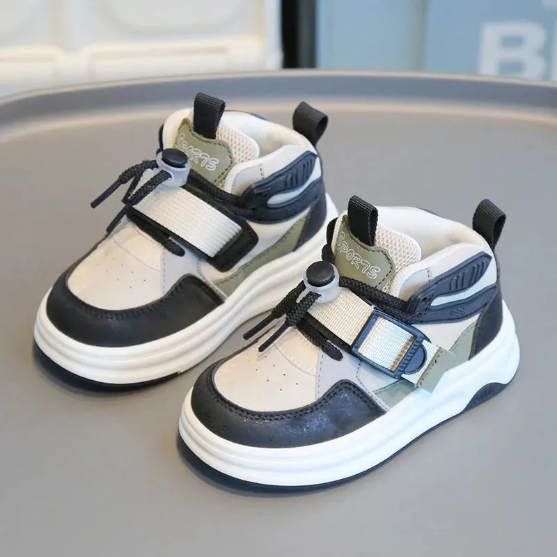 Children Spring Autumn Casual Soft Sole Shoes Girls Fashion High Top Sneakers Boys Front Lacing Color Blocking Bread Daddy Shoes